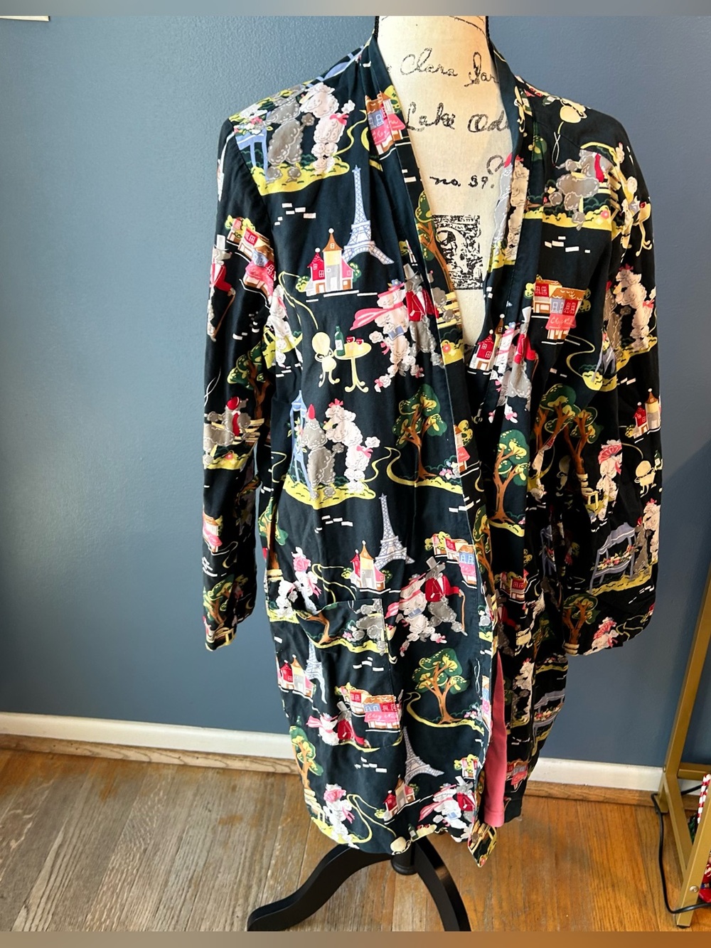 ⭐️5FOR$25⭐️ Nick & Nora Bathrobe Poodles in Paris with Eiffel Tower kimono